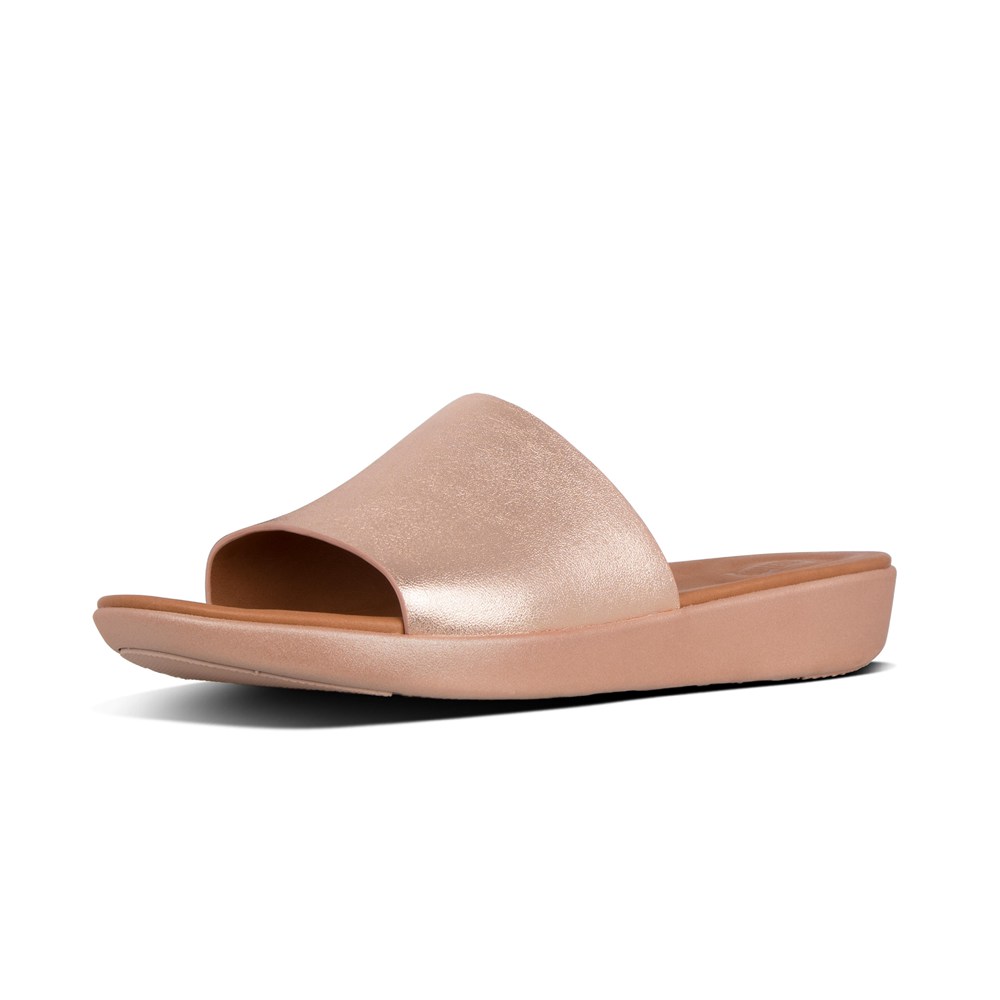 Fitflop Womens Slides Rose Gold - Sola Leather - 18CDTSQAK